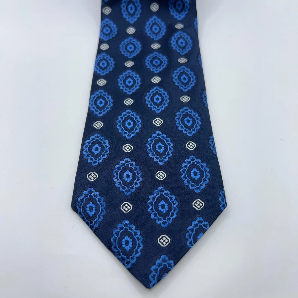 Eton Silk Tie Mens One Size Blue‎ Geometric Medallion Made In Italy Necktie NWT